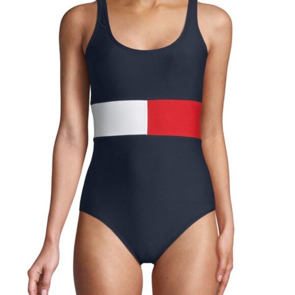 Tommy Hilfiger Scoopneck One-Piece Swimsuit Size M - Picture 1 of 4